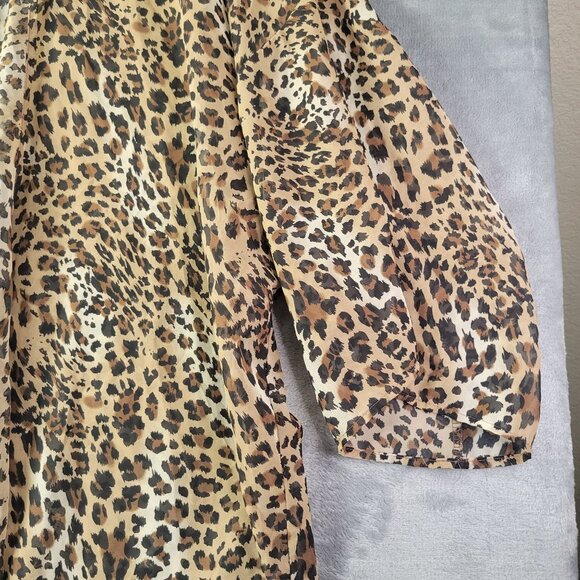 Womens Leopard Print‎ Duster Kimono Semi Sheer Open Front Cardigan resortwear - Picture 3 of 9